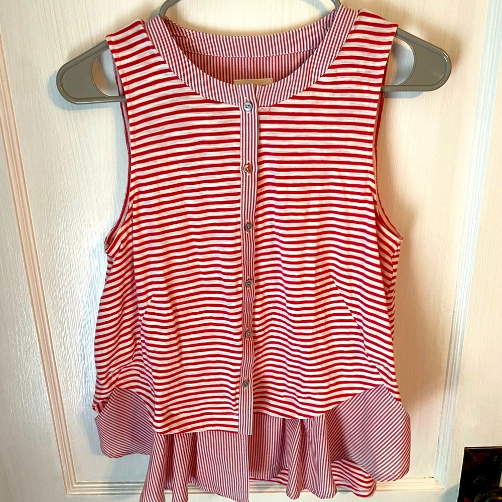 Red striped Meadow Rue sleeveless blouse